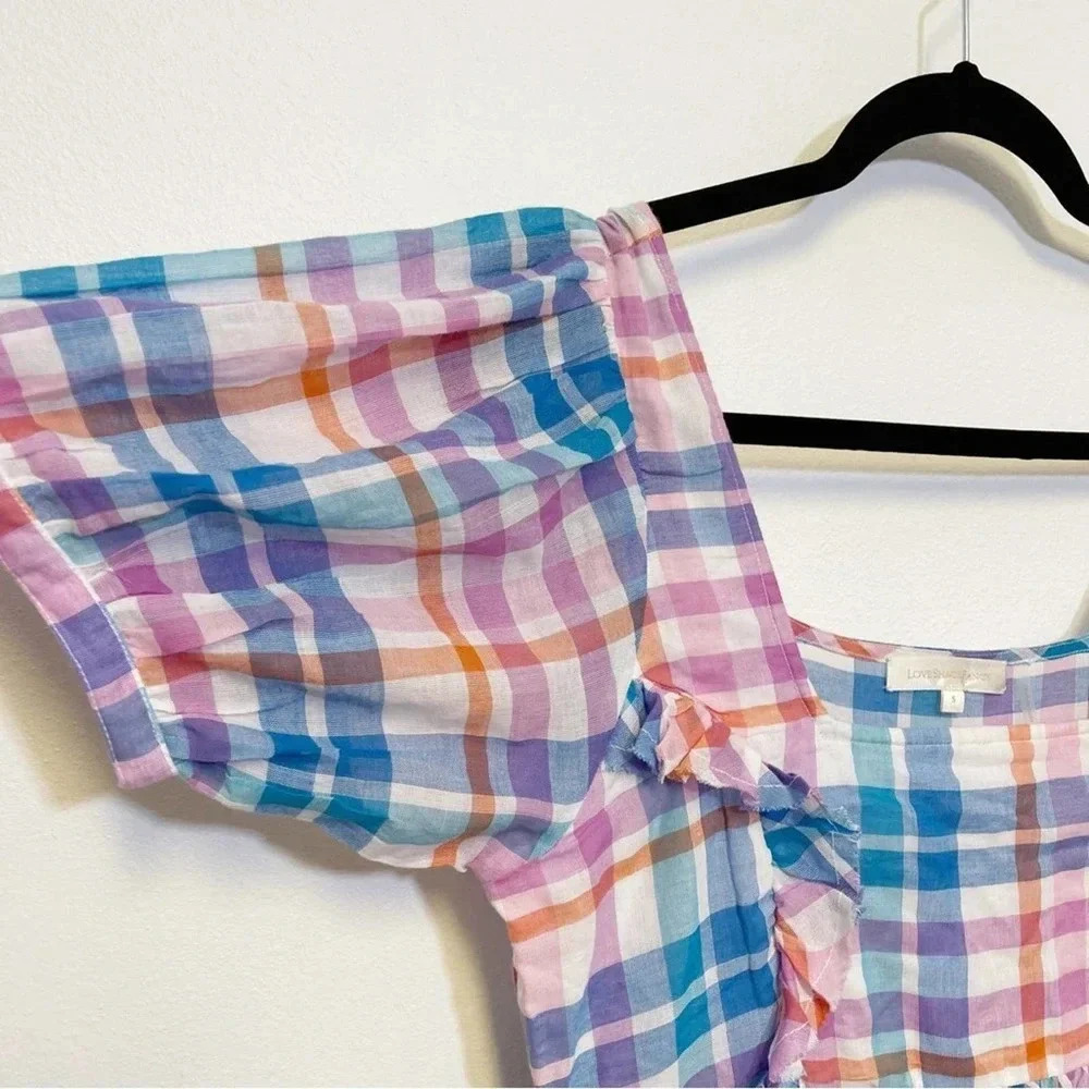 NWOT LoveShackFancy Kimball Plaid Dress - Square Neck Empire Waist Ruffle - Picture 4 of 6